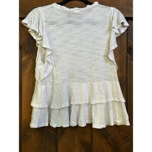 Gap women’s large white sheer stretchy ruffle shirt